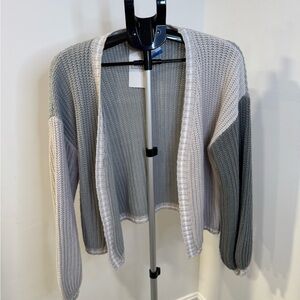 Gray and White Women's Open-Front Sweater ninexis small cardigan cottage core